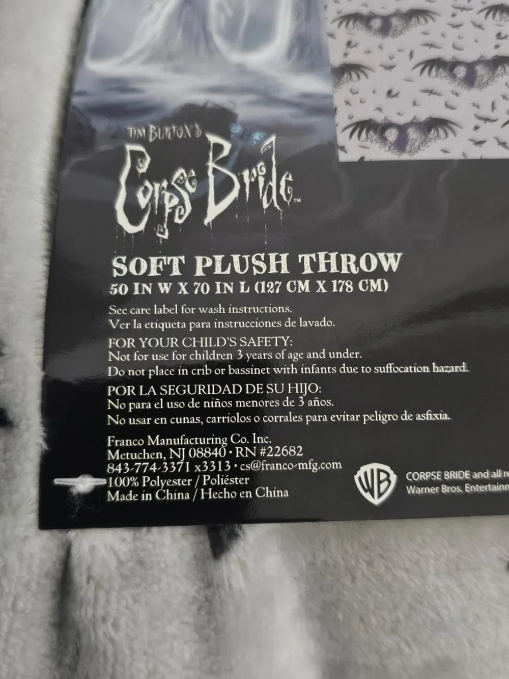 Corpse Bride Emily Victor Gothic Plush Throw Blanket 50x70